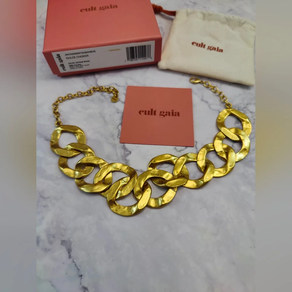 Cult Gaia Dulce Choker Chain Link Hammered Metal Necklace